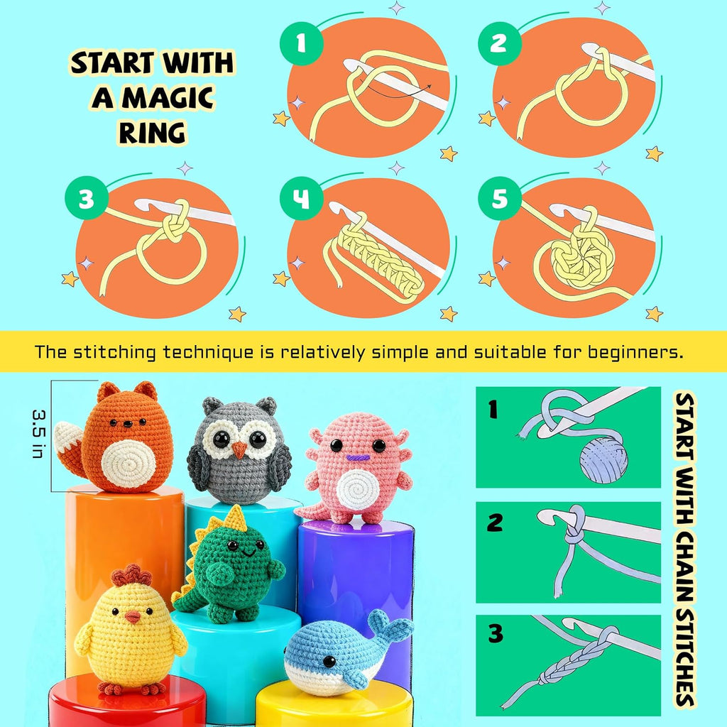 Crochet Kit for Beginners 6 PCS Amigurumi Animal Family Crochet Starter Kit with Step-by-Step Video Tutorials 40%