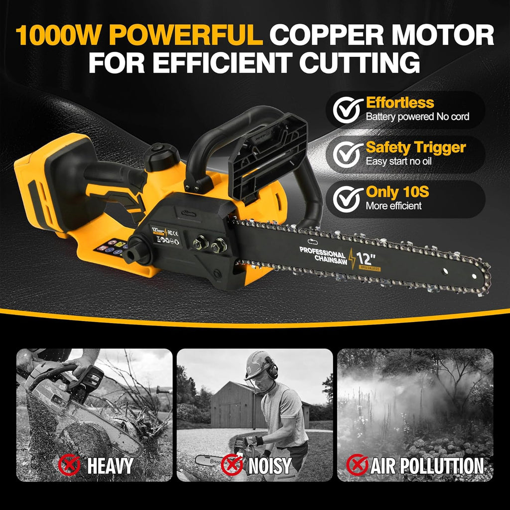 Brushless Electric Chainsaw 12" Cordless Tool Only for Dewalt 20V/60V Battery with Auto Oiler & Security Lock, for