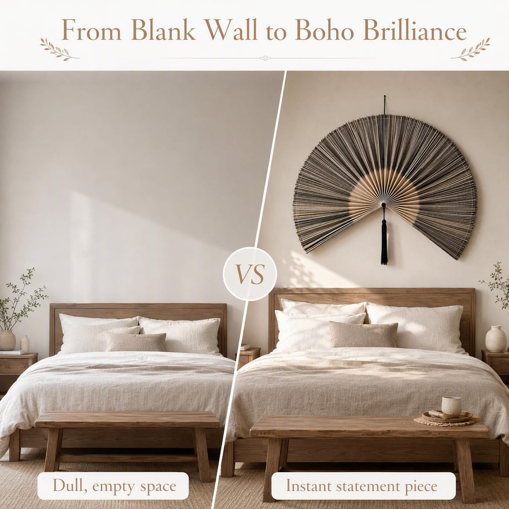 Fan Wall Decor，Large Bamboo Wall Fan For Over Bed Hanging Headboard (A)