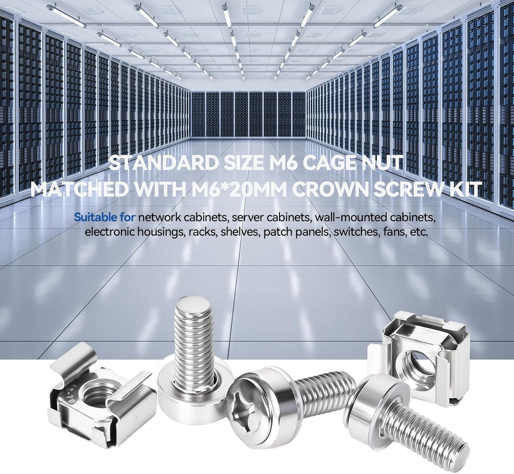30-Pack 304 Stainless Steel M6*20mm Rack Screws & Cage Nuts