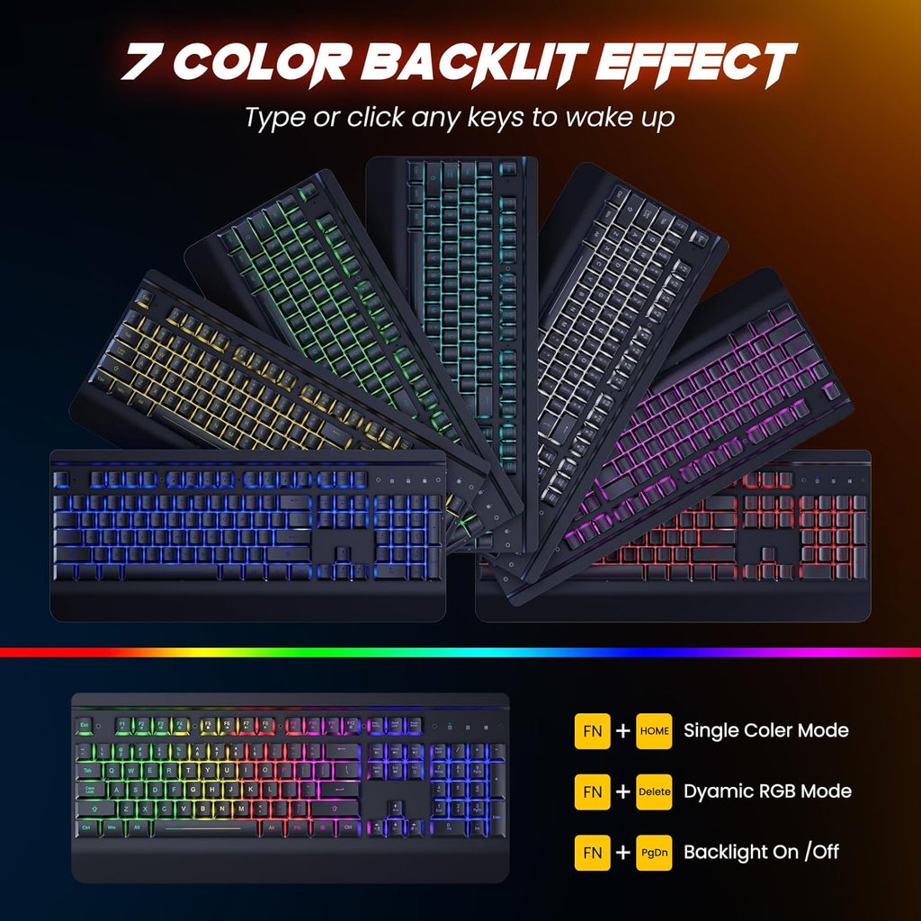 Wireless Gaming Keyboard and Mouse Combo, Metal Panel Light Up 3200DPI Mice