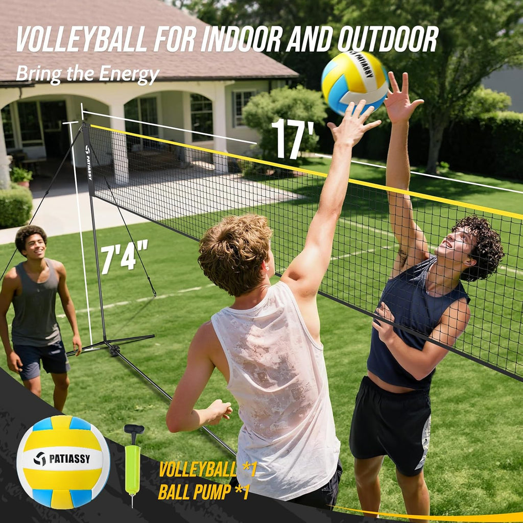 3-in-1 Badminton Volleyball Pickleball Net Set Adjustable Height | Backyard Outdoor Games, 17FT Portable Net, Height