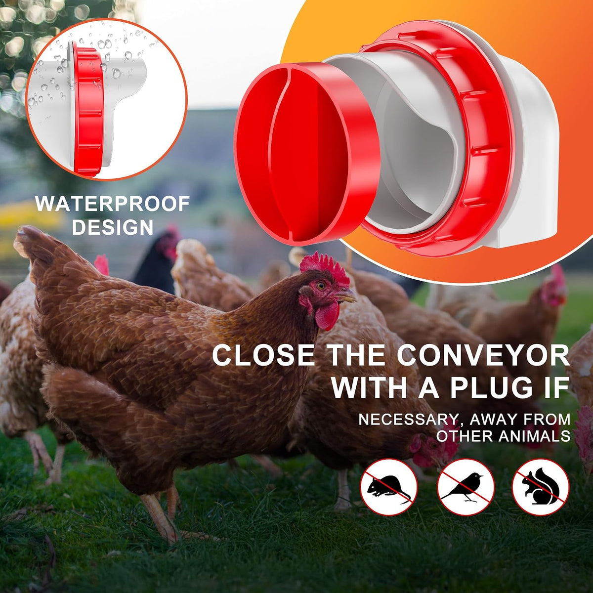 Chicken Feeders No Waste, DIY Automatic Poultry Feeder - 8 Ports Red