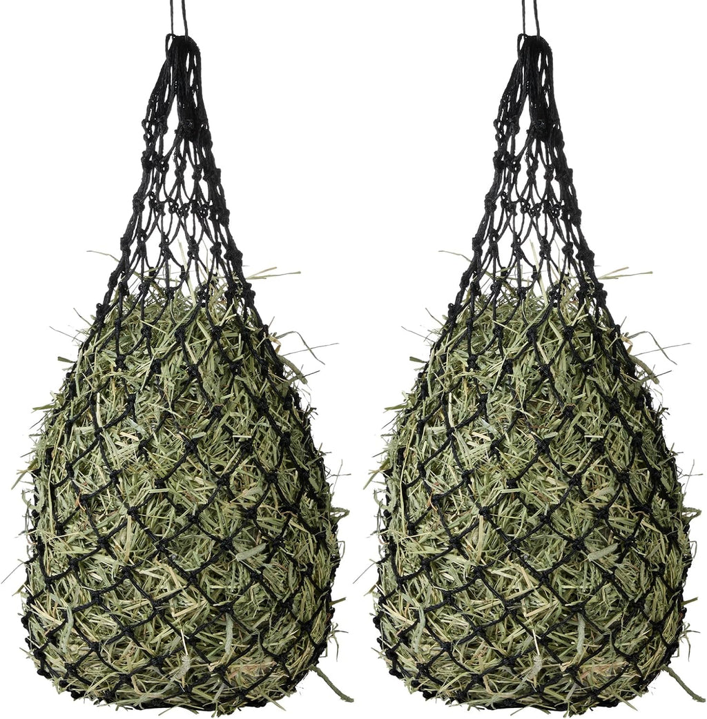 2-Pack Heavy Duty Hay Bags, Slow Feeder for Horses & Goats with 2-Inch Holes, Adjustable Drawstring Hay Net to Reduce