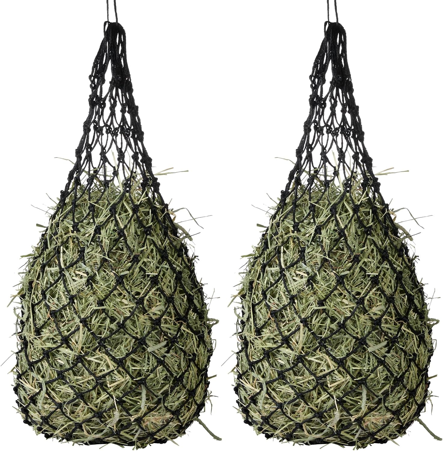 2-Pack Heavy Duty Hay Bags, Slow Feeder for Horses & Goats with 2-Inch Holes, Adjustable Drawstring Hay Net to Reduce