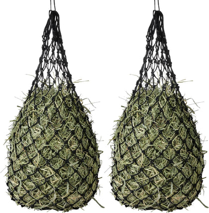 2-Pack Heavy Duty Hay Bags, Slow Feeder for Horses & Goats with 2-Inch Holes, Adjustable Drawstring Hay Net to Reduce