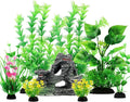 Fish Tank Accessories Artificial Plants, 9pcs Green Aquarium Decorations Plants and Cave Rock Decor Set, Aquarium