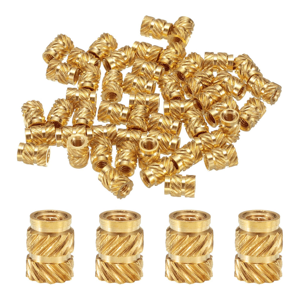 uxcell 100pcs M2.5 Threaded Inserts Brass Heat Set Insert M2.5x6mm, OD 4.5mm Knurled Insert Nuts, 3D Printing Brass Nuts Female Threaded Inserts Nuts