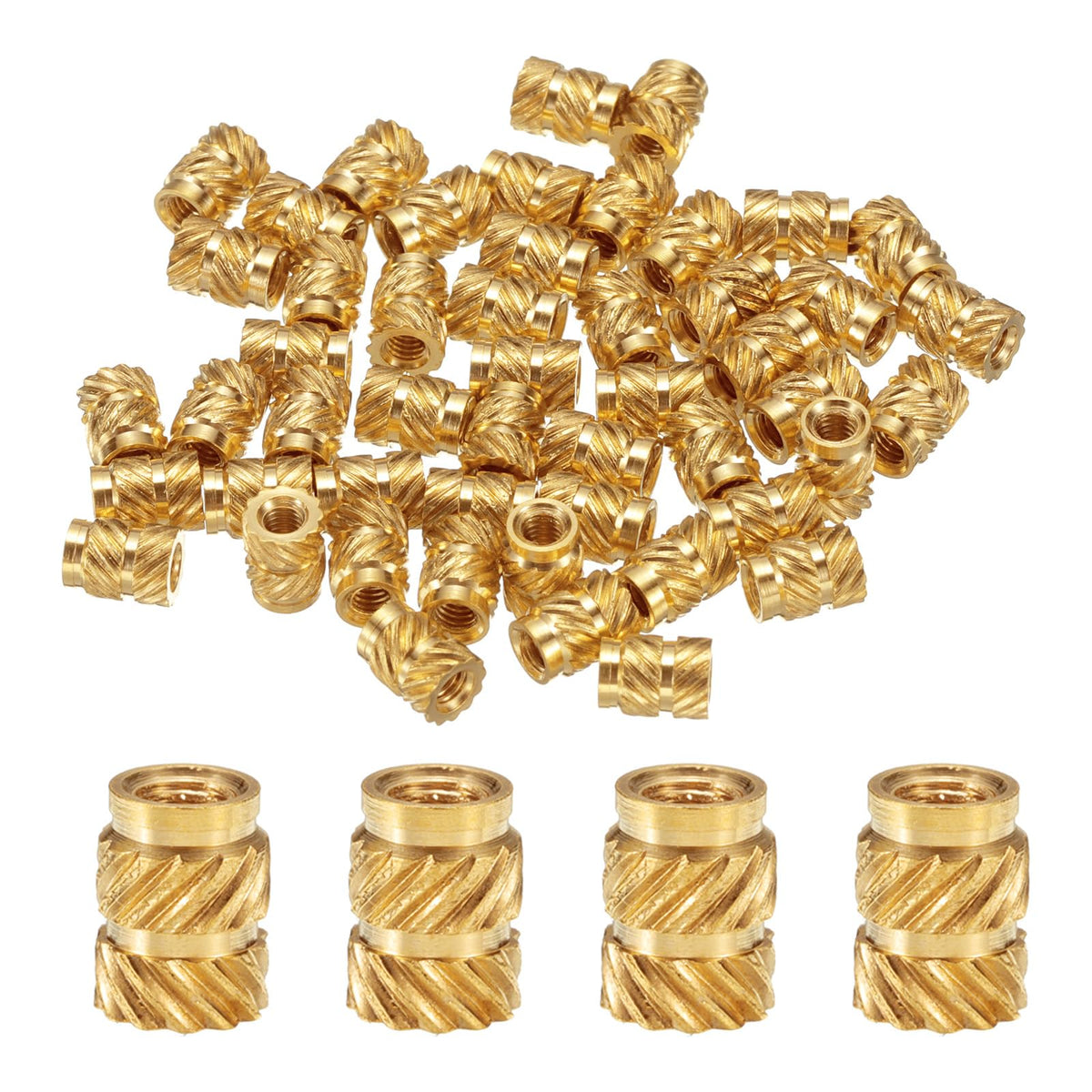 uxcell 100pcs M2.5 Threaded Inserts Brass Heat Set Insert M2.5x6mm, OD 4.5mm Knurled Insert Nuts, 3D Printing Brass Nuts Female Threaded Inserts Nuts
