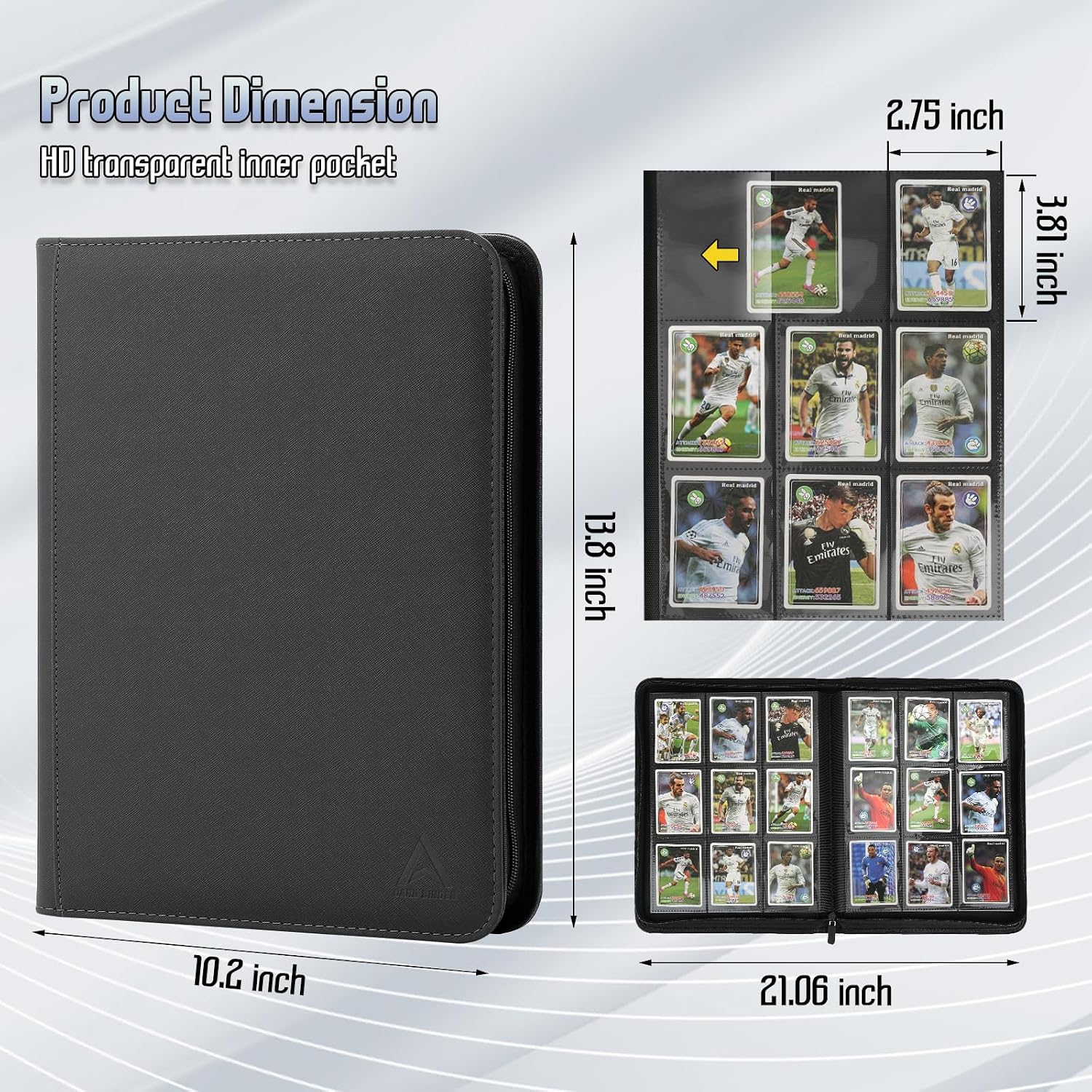Card Binder 9 Pocket, Double Sided Pockets Trading Card Binder with 30 Sleeves, Premium Zip Trading Card Holder