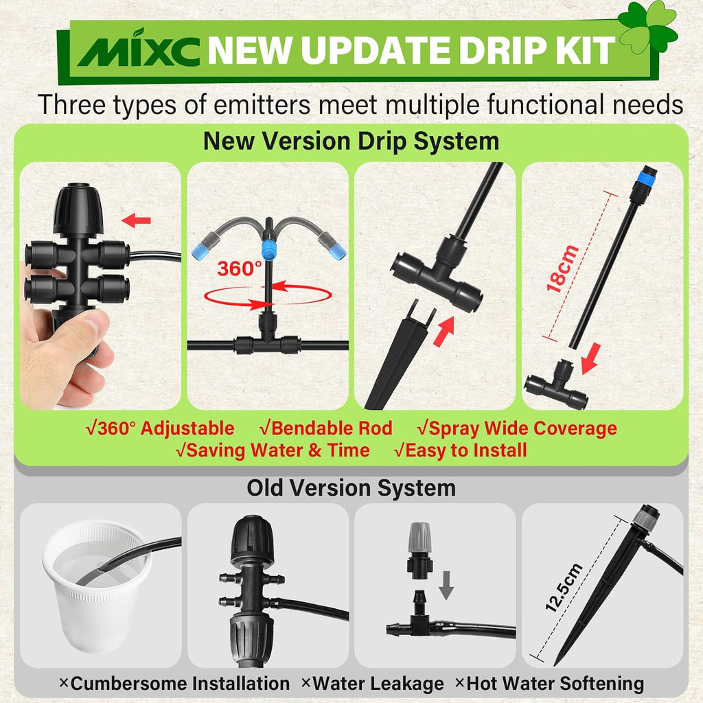 2026-Upgrade 360° Adjustable Drip Irrigation System Kit, 200FT Bendable Watering Misting System with 3 Spray Nozzle