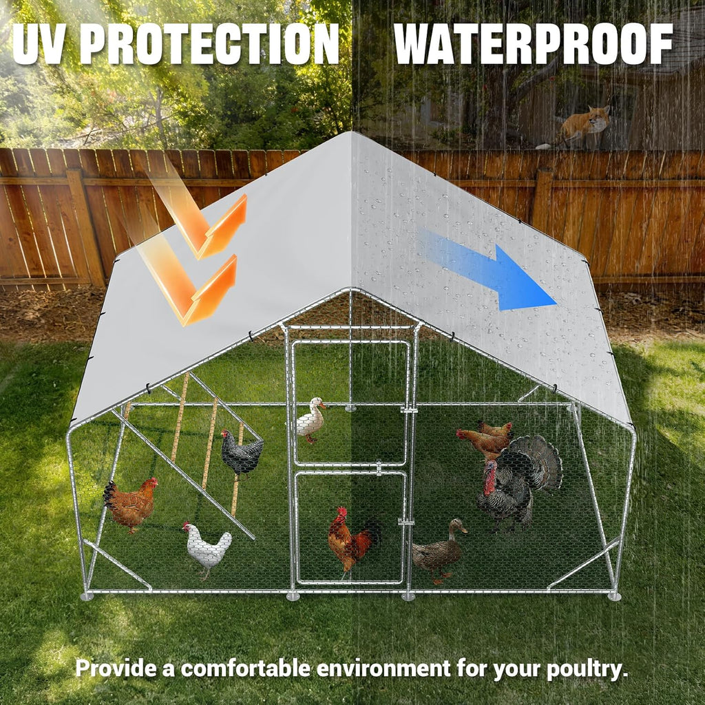 Chicken Runs for Yard with Cover, Roosting Perches & Lock,10x6.5x6.5