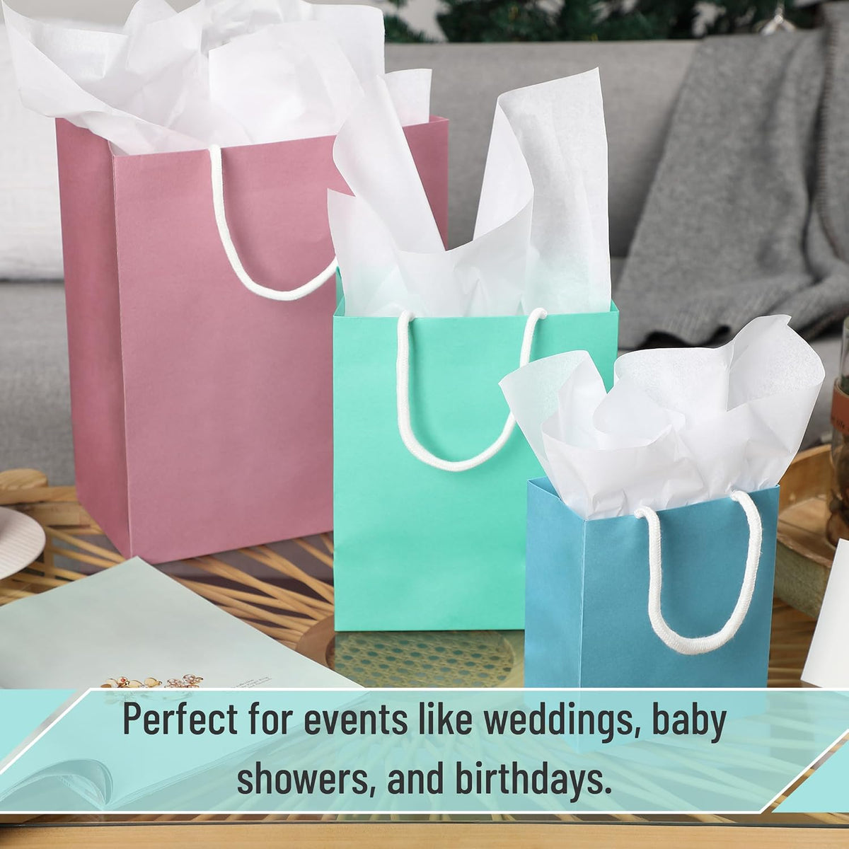Paper Gift Bags with Handles, Assorted Sizes, 8 Pack