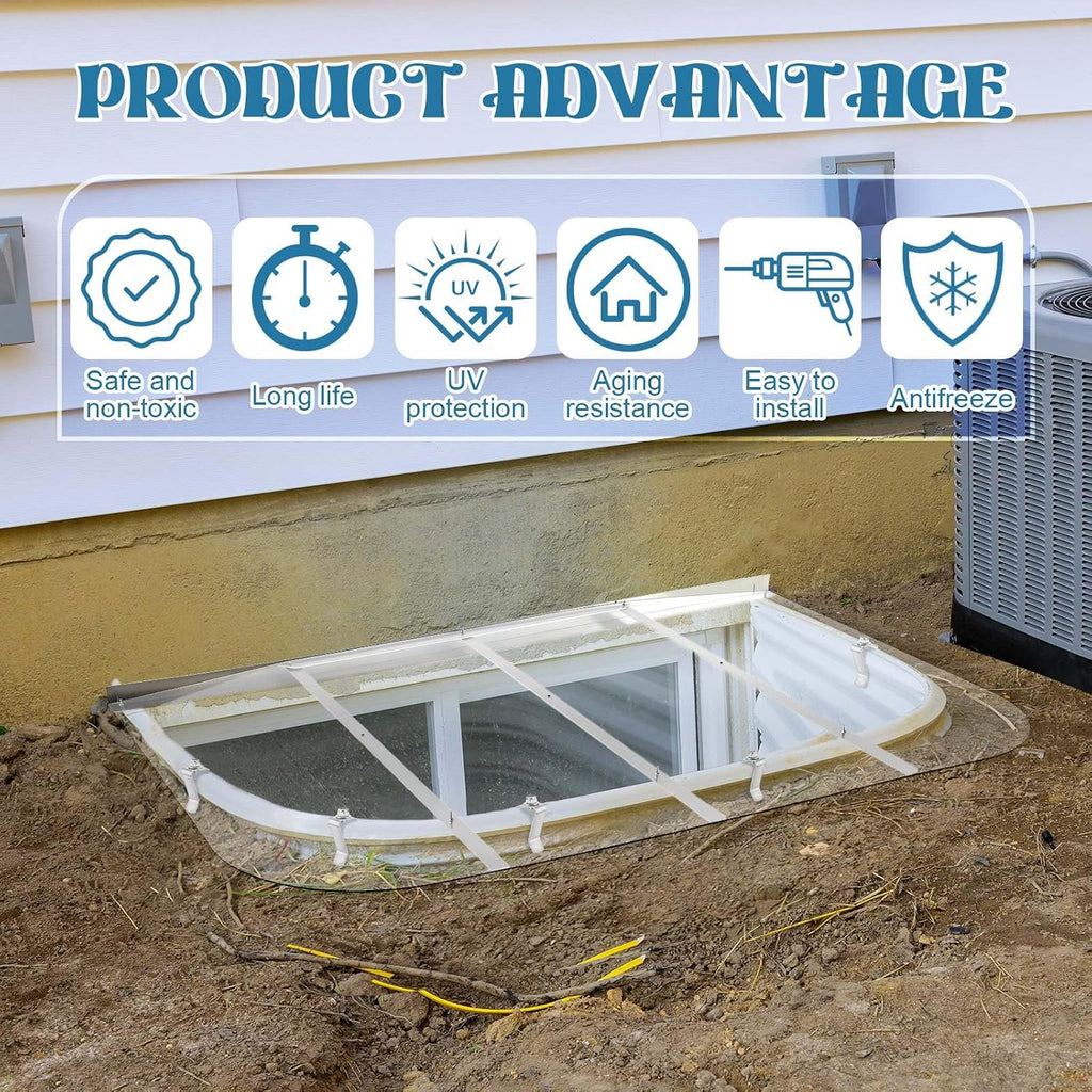1 Set 59 x 38 Inch Extra Large Heavy Duty Polycarbonate Egress Window Well Cover, Sloped Design, Weatherproof