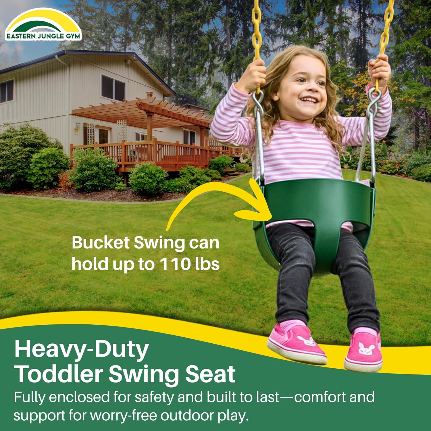 High Back Full Bucket Toddler Swing and Half Bucket Toddler Swing Seat with Coated Chains
