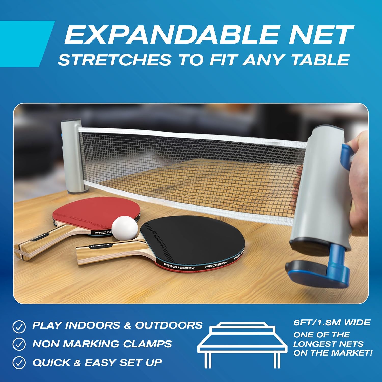 Retractable Ping Pong Net – 72" Table Tennis Net with Clamps | Portable Ping Pong Net for Any Table | Includes Custom