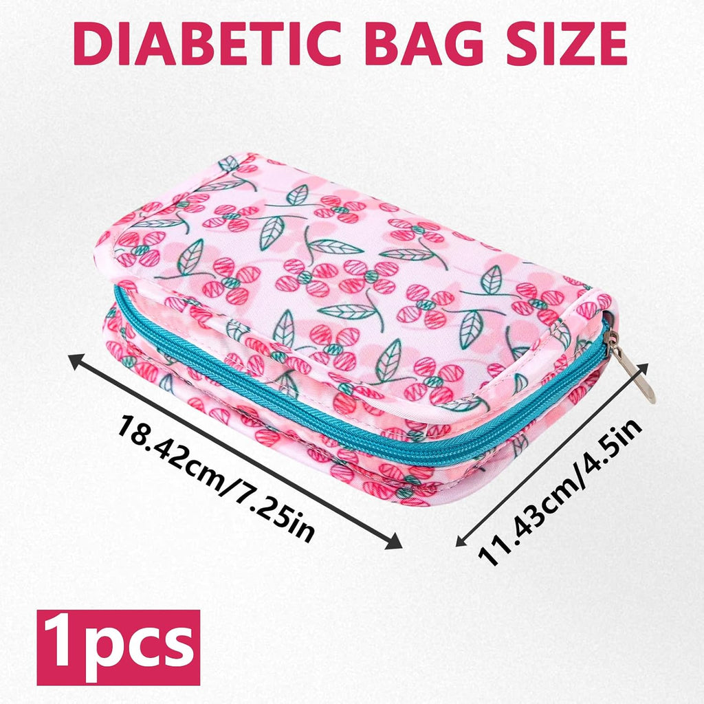 Lightweight Diabetes Travel Case, Diabetic Bag, Pink Flora