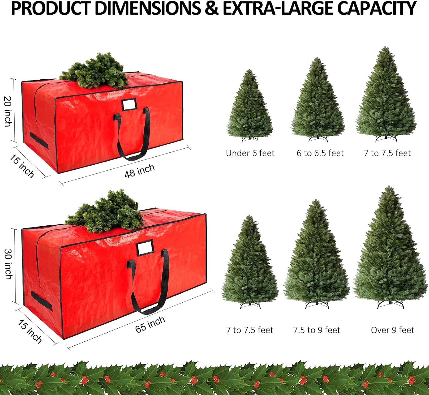 7.5 ft Christmas Tree Storage Bag, Fits Large Artificial Holiday Xmas Tree | Waterproof Material, with Durable