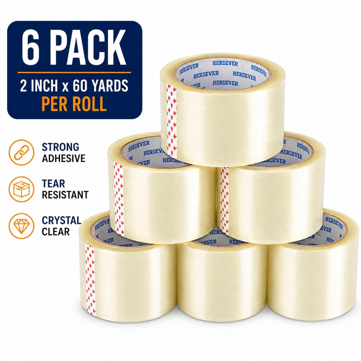 Clear Packing Tape Heavy Duty 2 Inch x 60 Yards per Roll, Strong Shipping & Moving Box Tape, Crystal Clear Carton