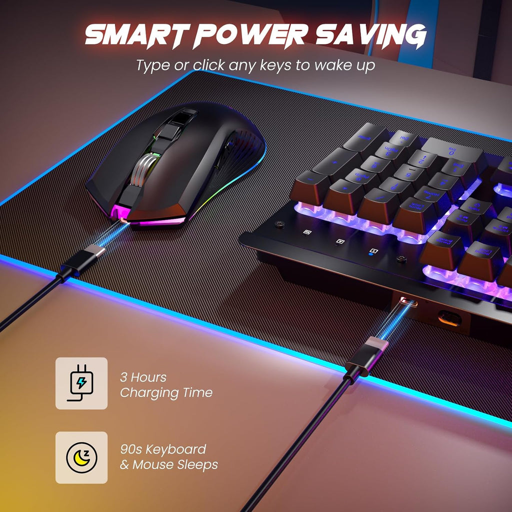Wireless Gaming Keyboard and Mouse Combo, Metal Panel Light Up 3200DPI Mice