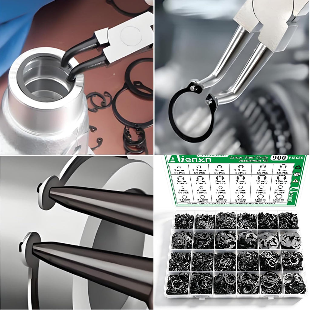 900PCS Snap Rings Kit, E Clips Kit (2-12MM) and C Clips Kit (5-16MM)