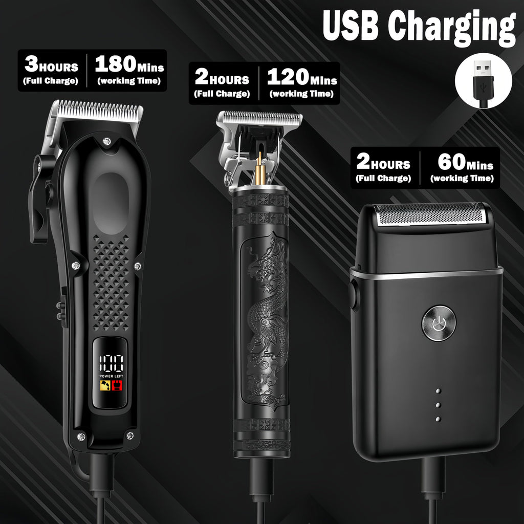 3-in-1 Hair Clippers for Men with LED, Beard Trimmer & Foil Shaver