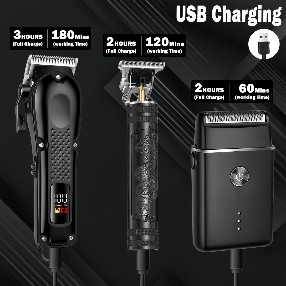 3-in-1 Hair Clippers for Men with LED, Beard Trimmer & Foil Shaver