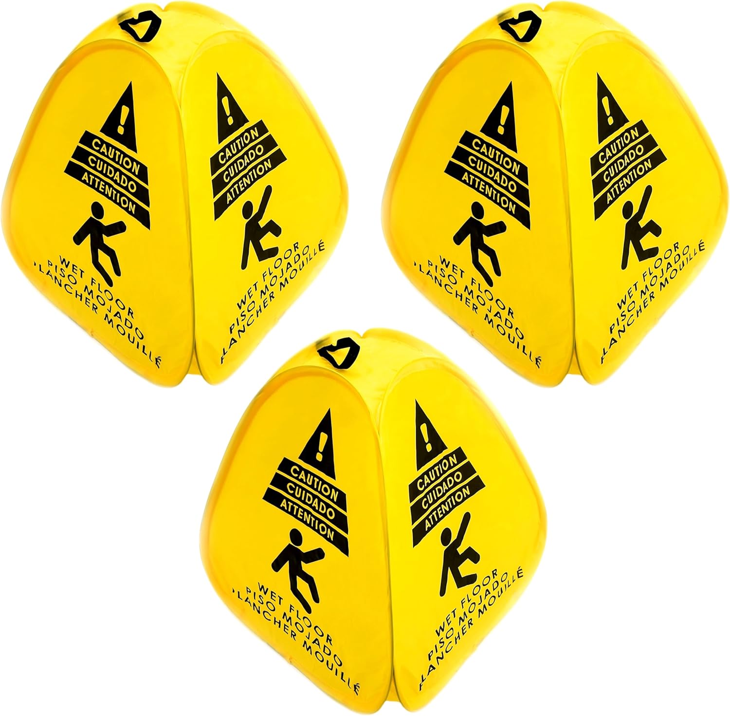 Kraken Sign Co - Pop-up Sign, Yellow 4-Sided Bilingual Trilingual English/Spanish/French Warning, Pop-up Caution Wet