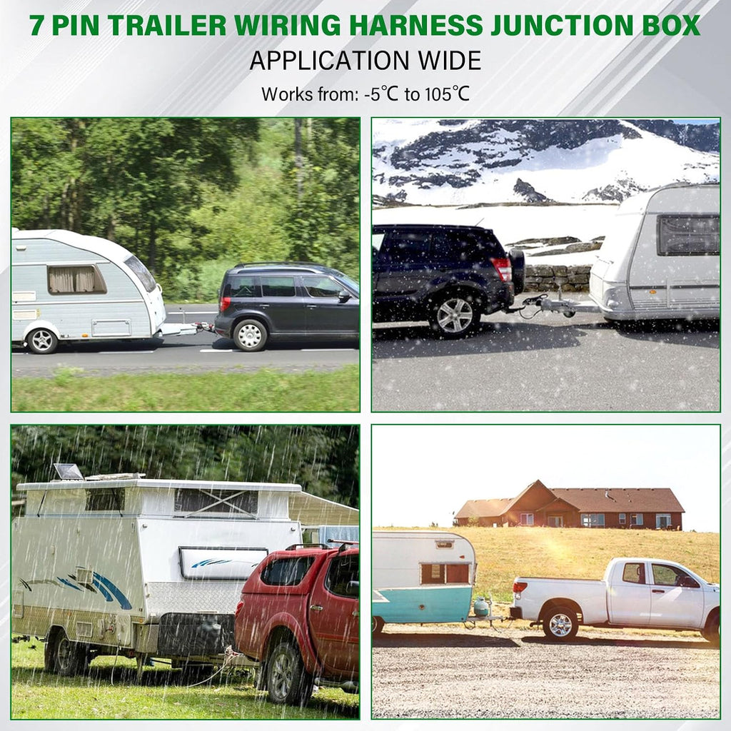 6 FT 7 Pin Trailer Wiring Harness with 7 Gang 7 Pin Trailer Junction Box Pure Copper 7 Way Plug Extension, Heavy Duty