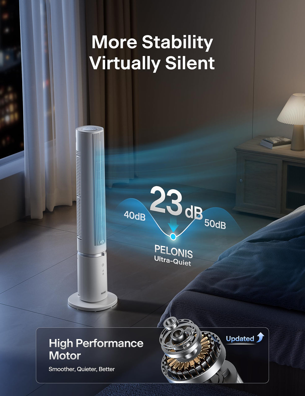 40-Inch Oscillating Tower Fan with Remote for Bedroom, White