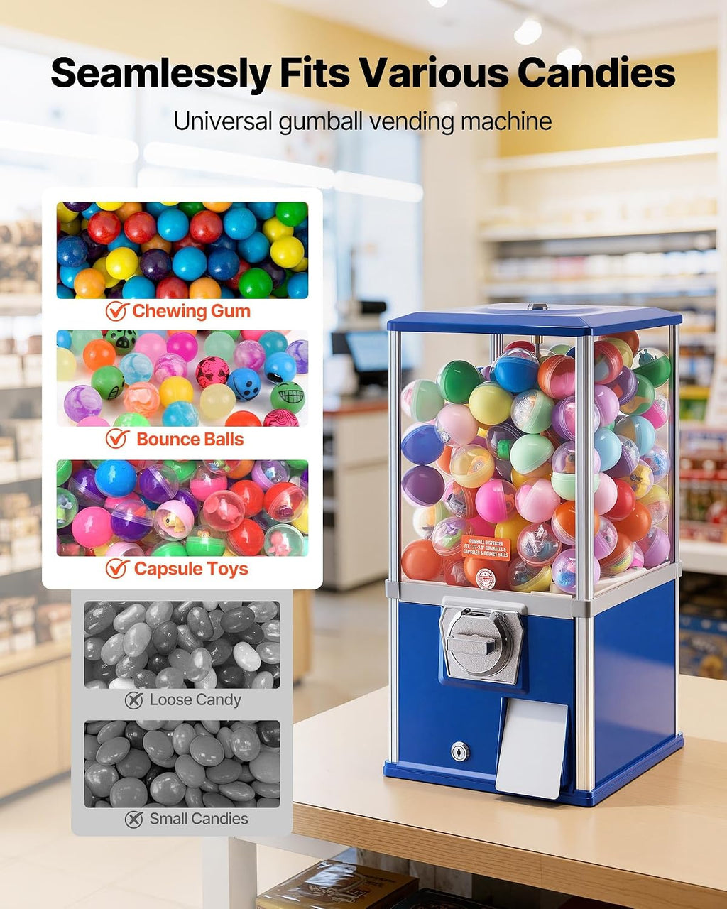 Gumball Machine, 21 inch Candy Vending Machine Dispenser, 25-Cent Vending Machines for Shopping Malls, Supermarkets