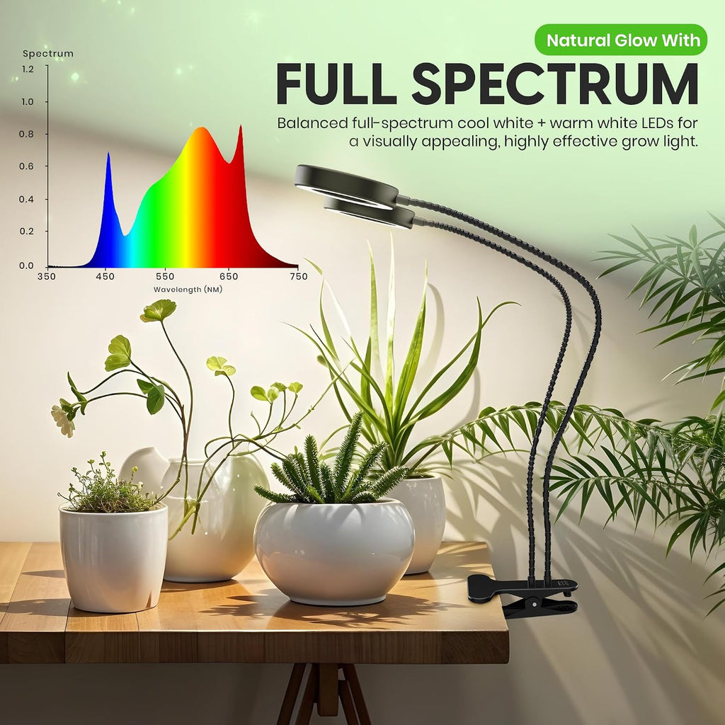Clip On Grow Lights for Indoor Plants, 24" Gooseneck Full Spectrum LED | Full spectrum LED with adjustable arms, 10