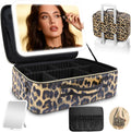 15''X11'' Large Makeup Bag with Removable Lighted Mirror, PU Leather
