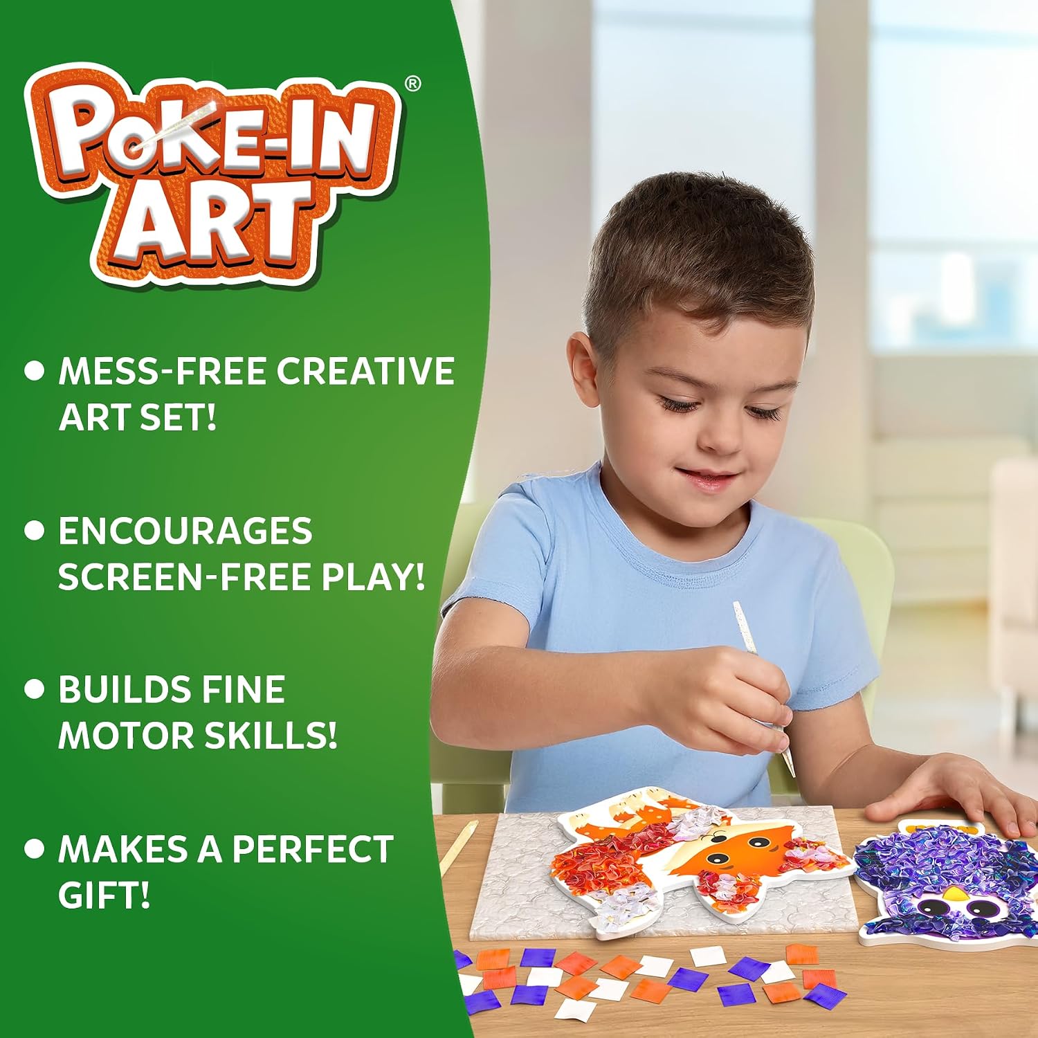 Poke-in Art – Animals, Mess-Free DIY Wood Craft Kit for Kids | Creative Fine Motor Activity, Pretend Play & Room