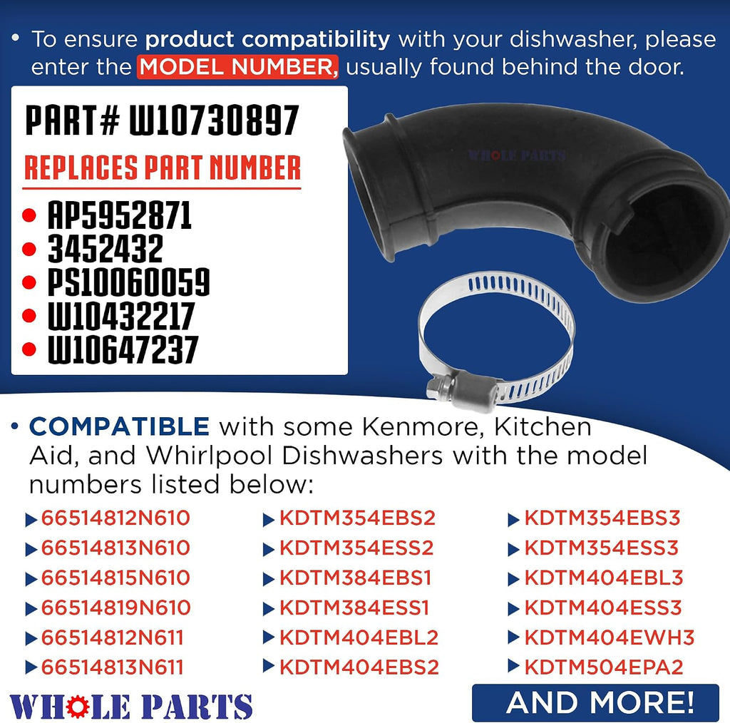 Whole Parts Upgraded Dishwasher Hose Kit Part# W10730897