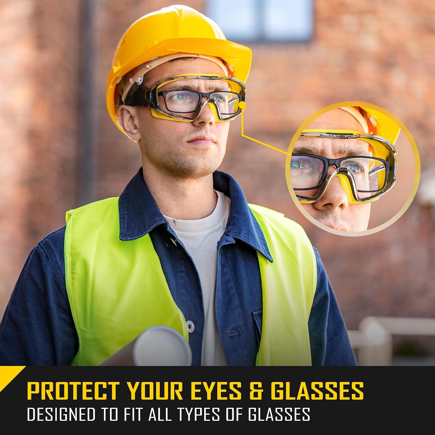 Safety Goggles Over Glasses with Anti-Fog Clear Lens | ANSI Z87.1 Impact Resistance Eye Protection with Adjustable