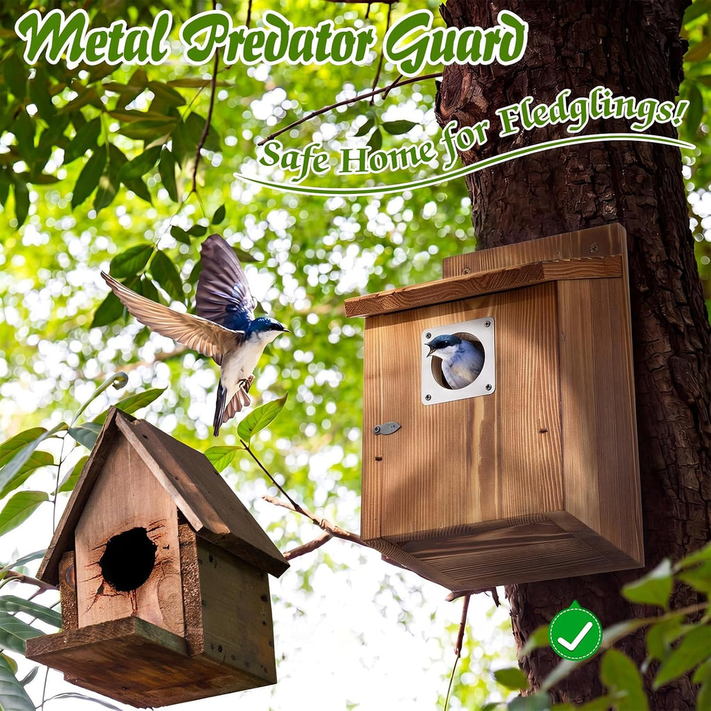 4 Pack Bluebird Houses for Outside with Metal Predator Guard, 1-1/2" Entrance Hole Wooden Blue Bird Houses for