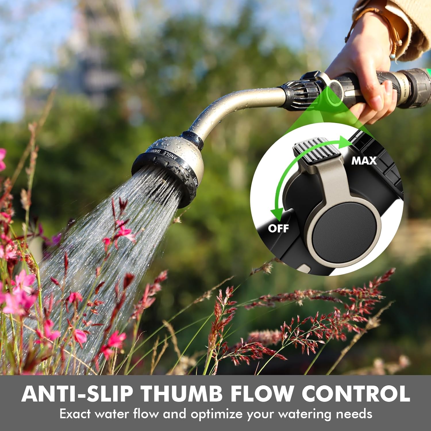 Watering Wand Heavy Duty, Metal Garden Hose Wand with 10 Spray Patterns, 15-Inch Long Hose Nozzle Sprayer with Thumb