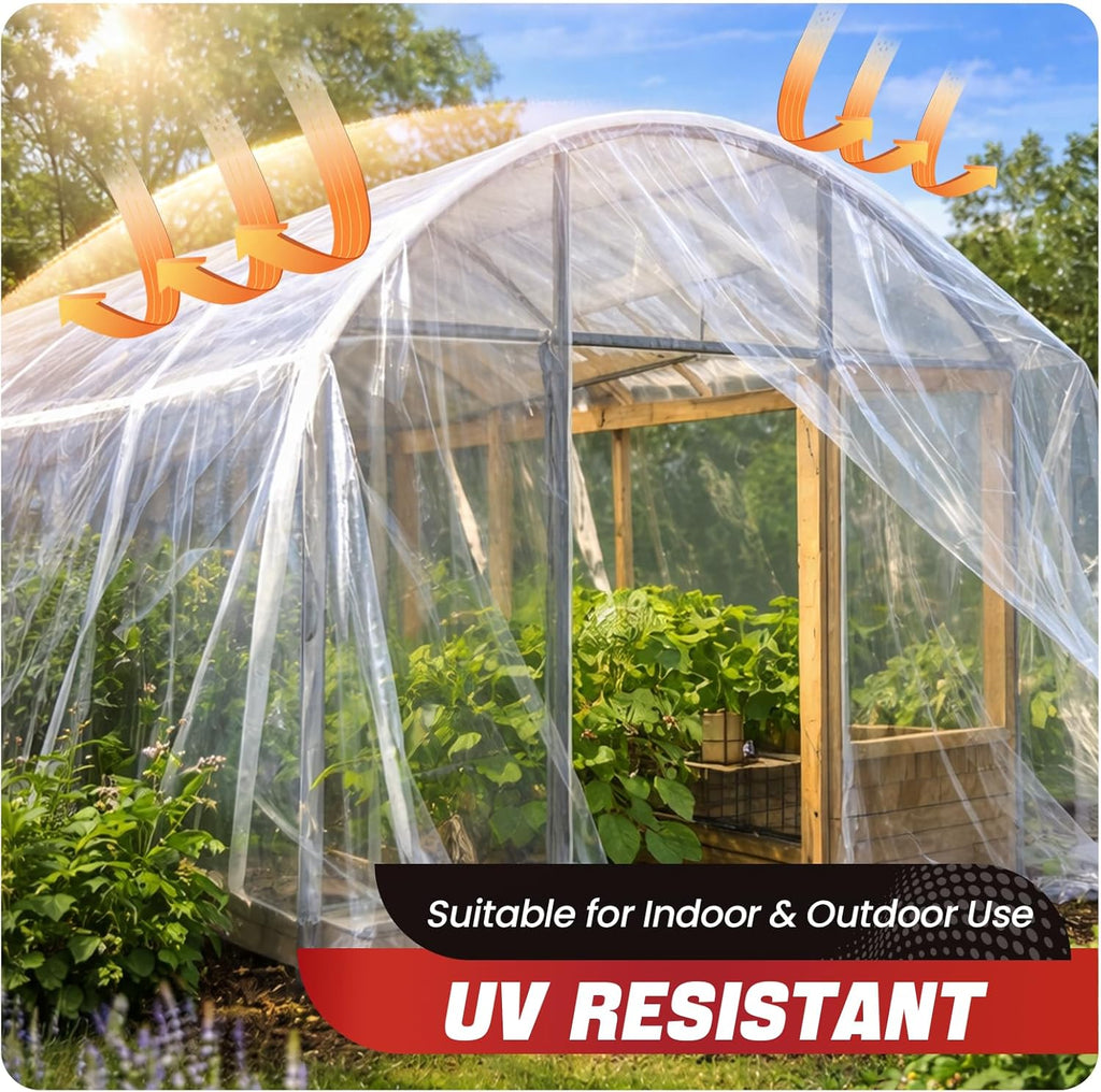 12' x 100' 6 Mil Heavy Duty Clear Plastic Sheeting, UV Resistant Tear-Proof for Greenhouse, Construction, Painting