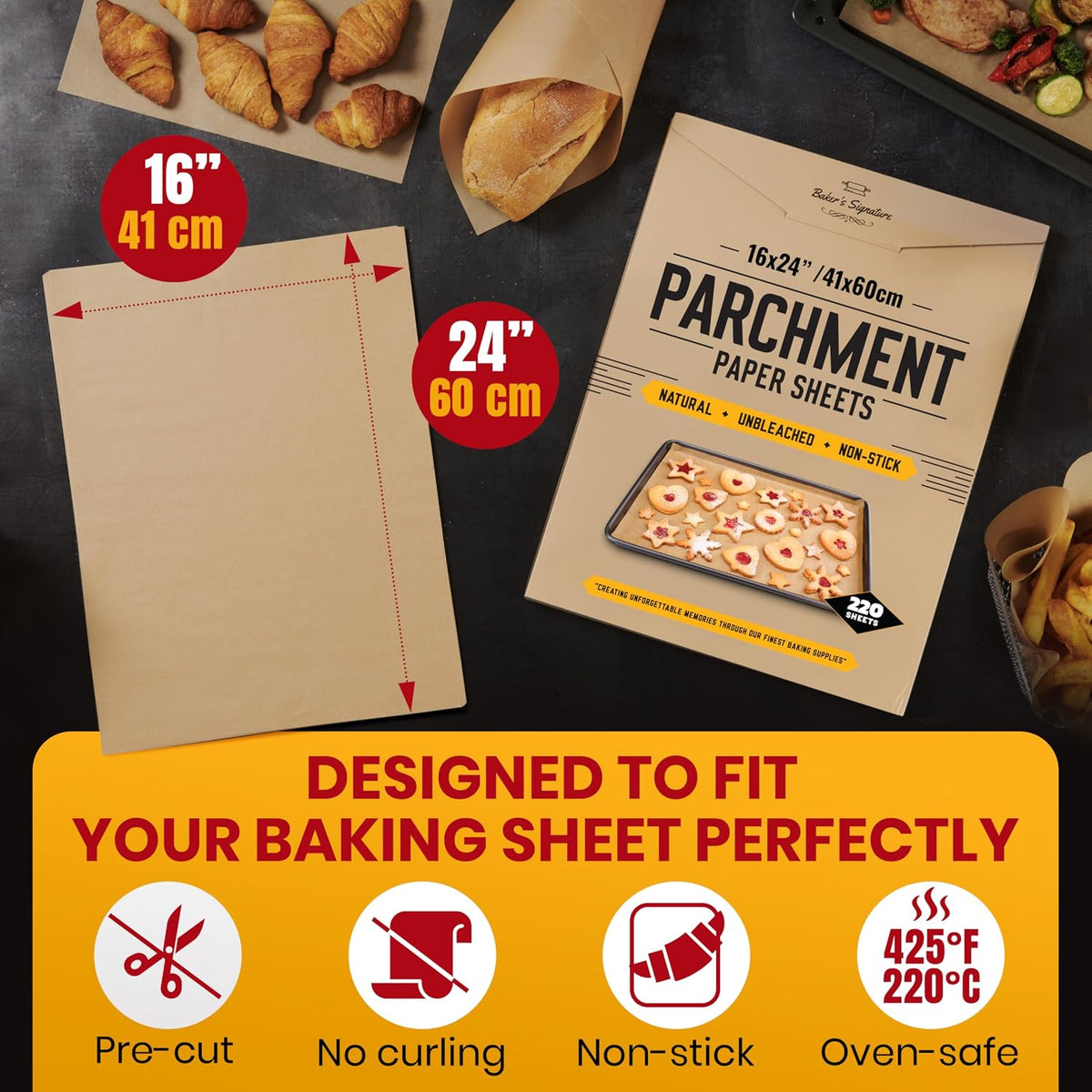[220 Sheets] Full Sheet Pan 16 x 24" Parchment Paper Baking Sheets