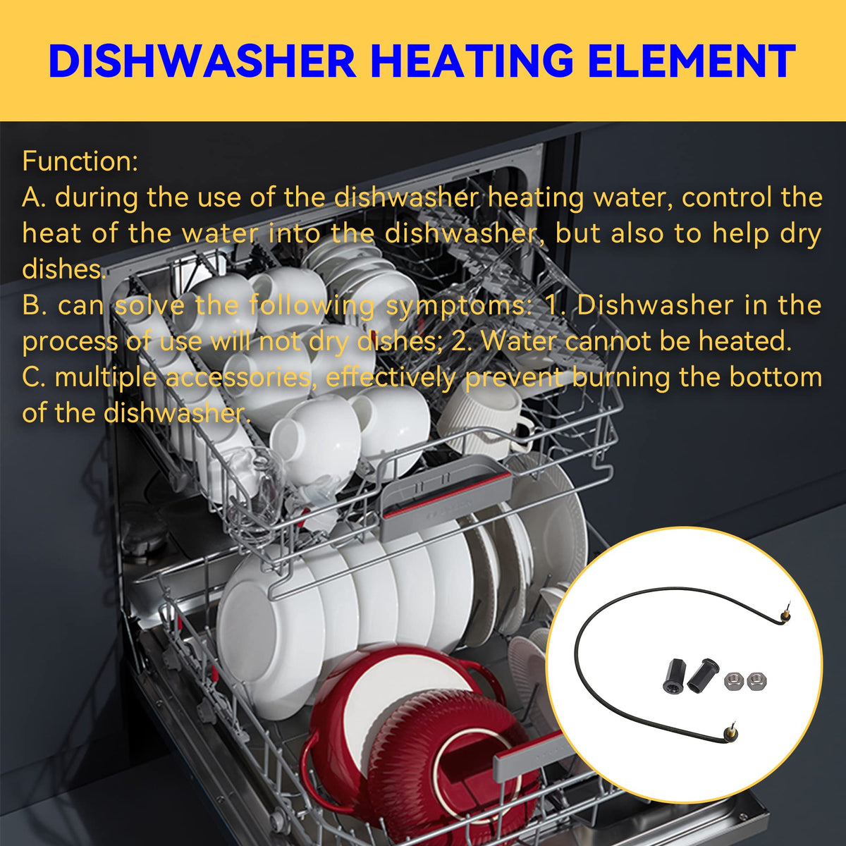 Emptty Dishwasher Replacement Part Replacement for Whirl-pool Replacement for Ken-more - Include Dishwasher Heating Element & Dishwasher High Limit Thermostat