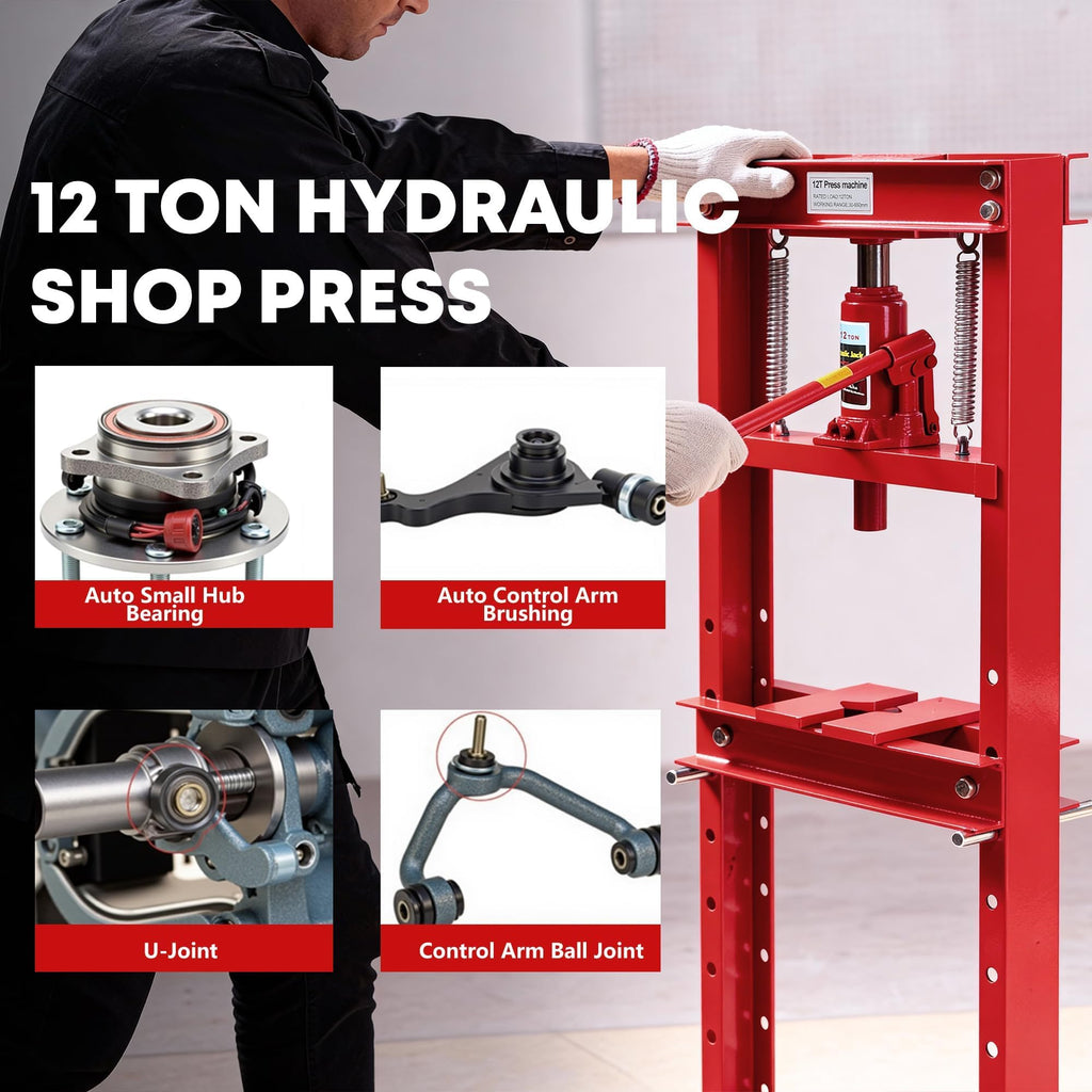 Garvee 12 Ton Hydraulic h-Frame Press with Adjustable Worktable & Plates