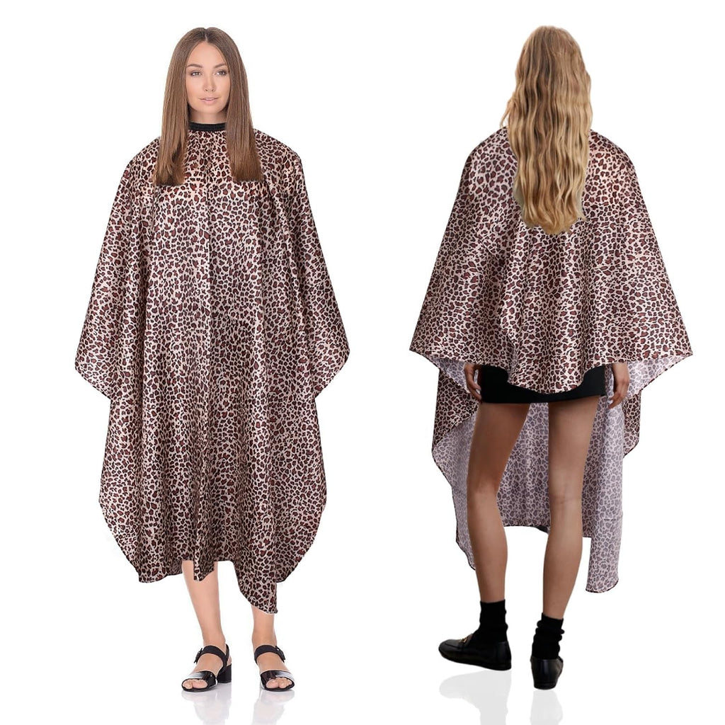 Waterproof Leopard Hair Cutting Cape - 64" x 56" Salon Cape with Adjustable Neckline for Professional Stylists and