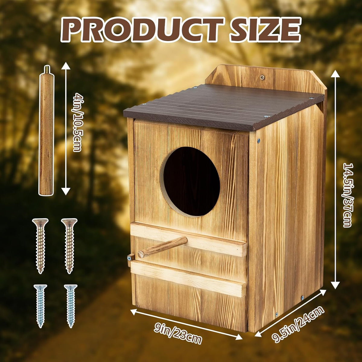 9'' x 14.5'' Owl House for Outdoor, Screech Owl House, Bird Box Large Handmade Wooden Circular Opening Screech Box