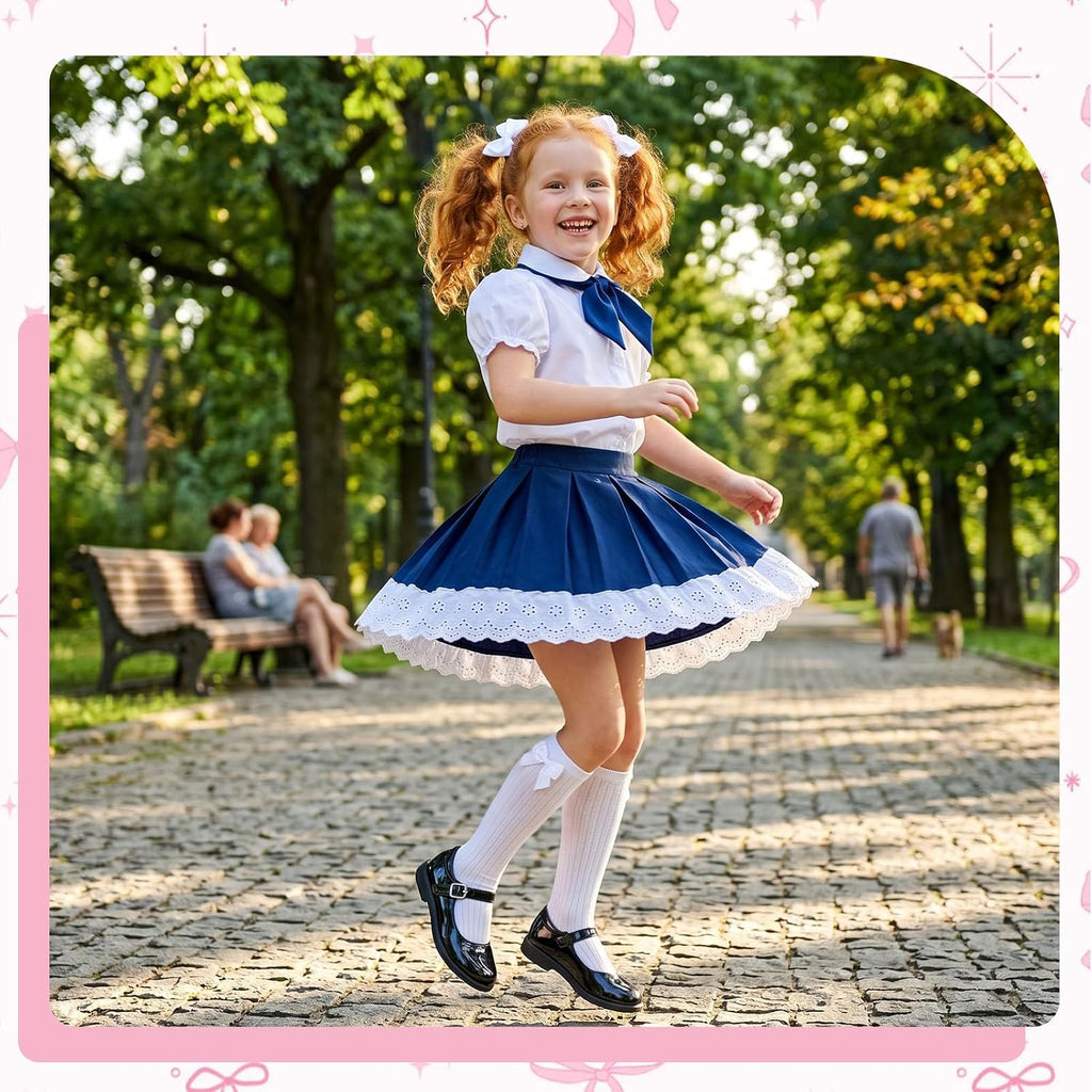 4 Pairs Girls Bow Knee High Socks Girls School Socks, 4-12 Years | Multicolor Choice with Cute Bow for Girls' School