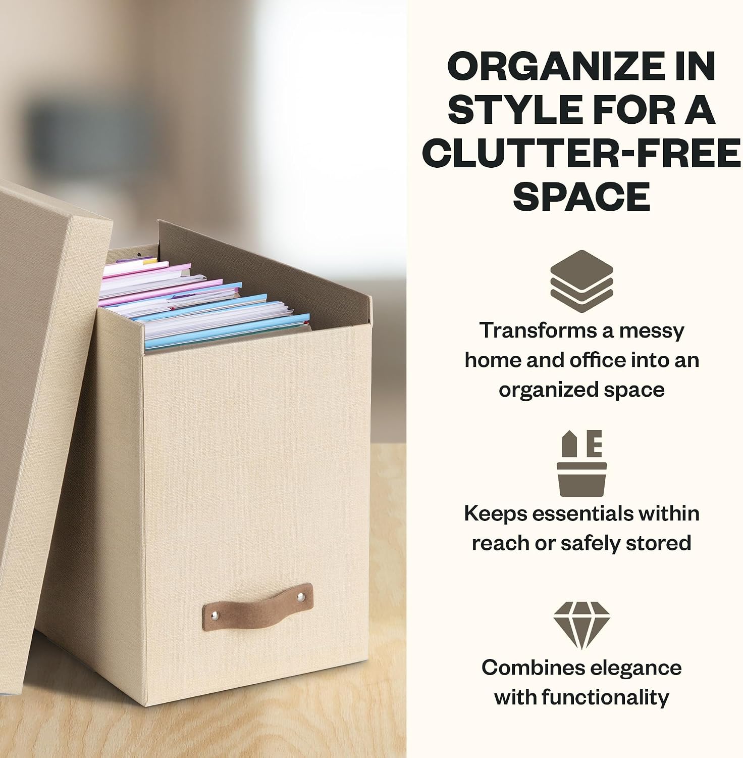 Bigso John File Box - File Storage Box and File Organizer for Important Paperwork - Durable Hanging File Box with Lid