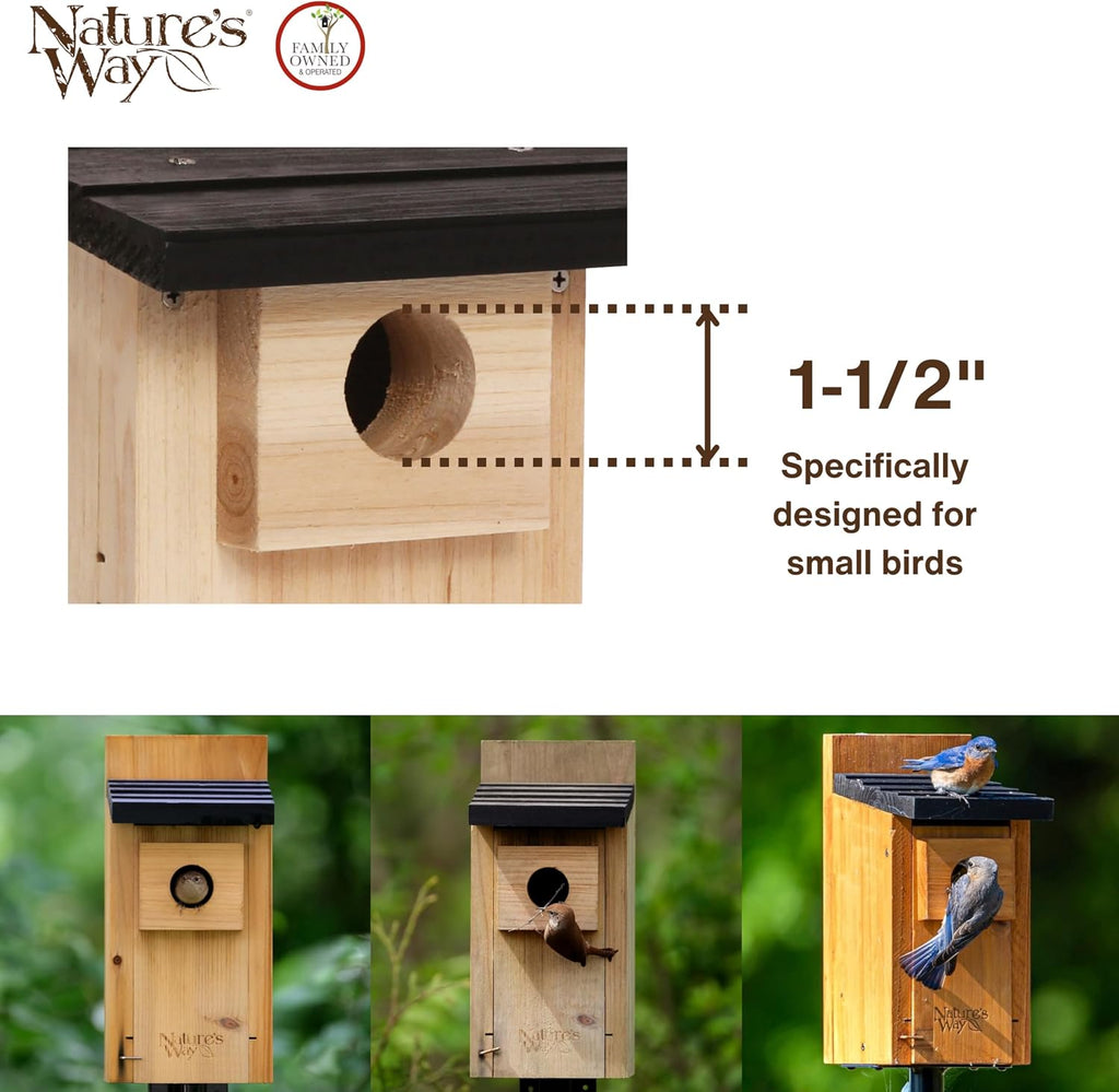Nature’s Way Cedar Bluebird House for Outdoor Nesting, Predator Guard, Ventilated Design & Easy Access Clean-Out