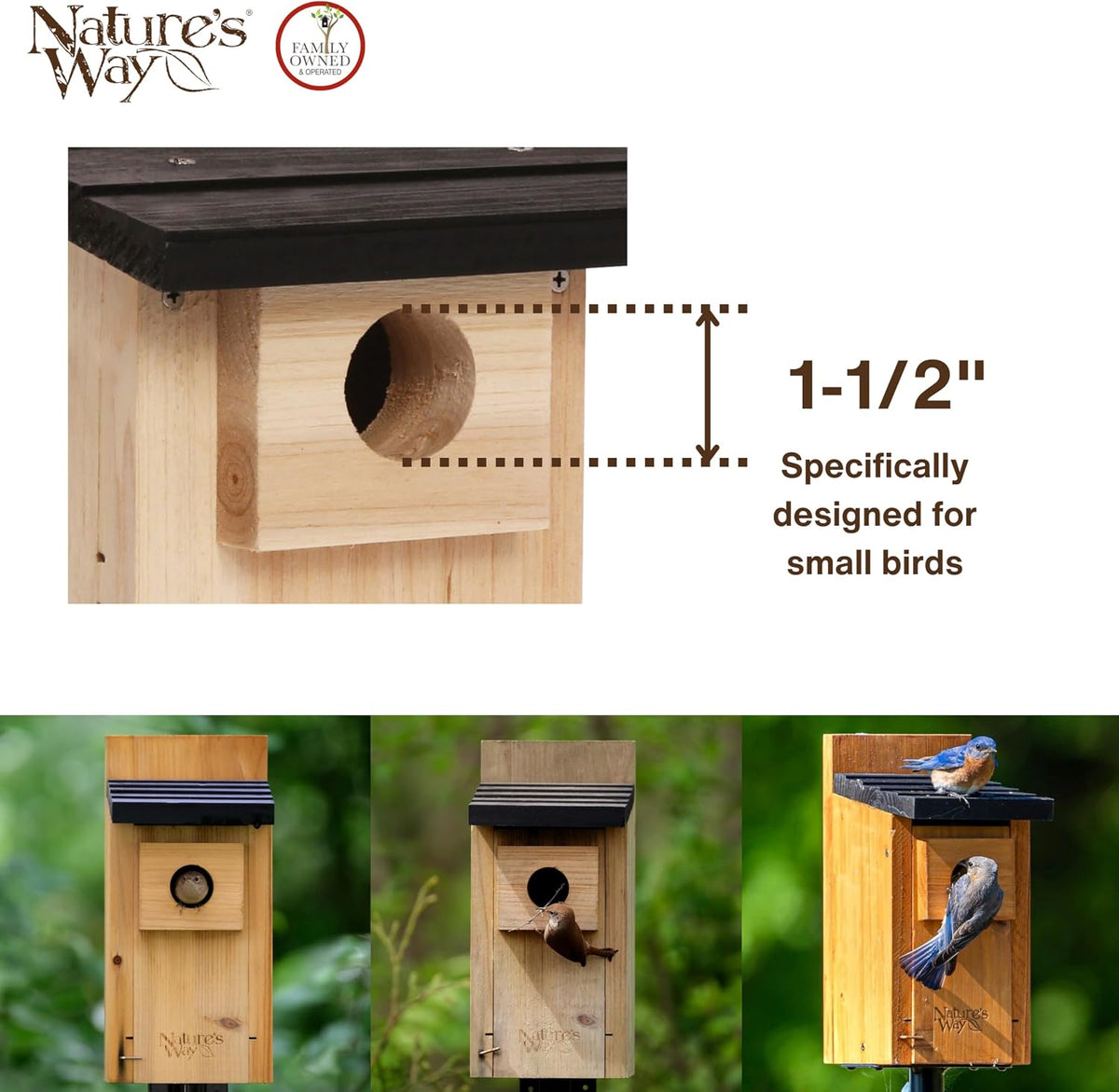 Nature’s Way Cedar Bluebird House for Outdoor Nesting, Predator Guard, Ventilated Design & Easy Access Clean-Out