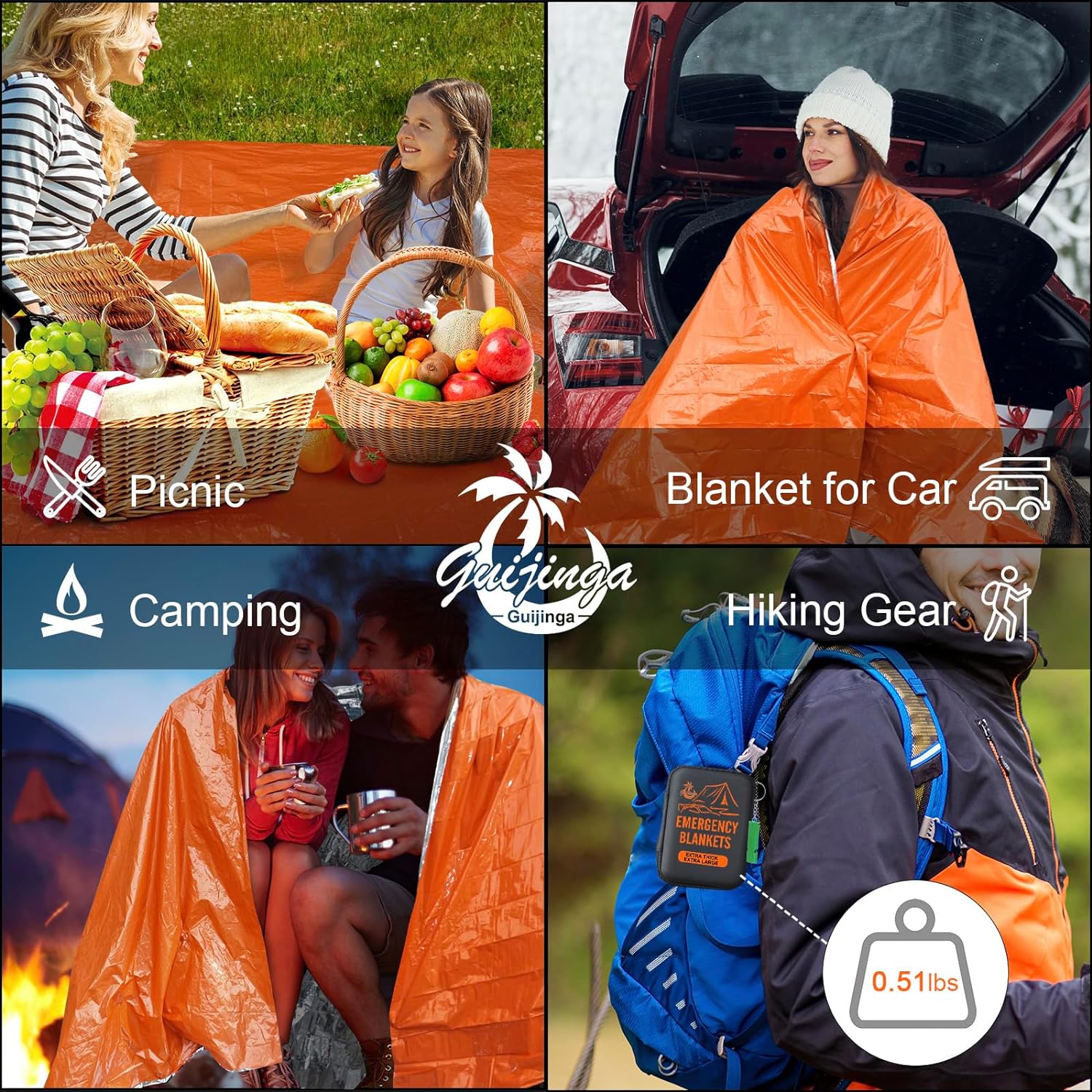 Emergency Blankets for Survival 2-Pack, Extra Thick Large Space Blankets | Retains 90% of body heat, Portable