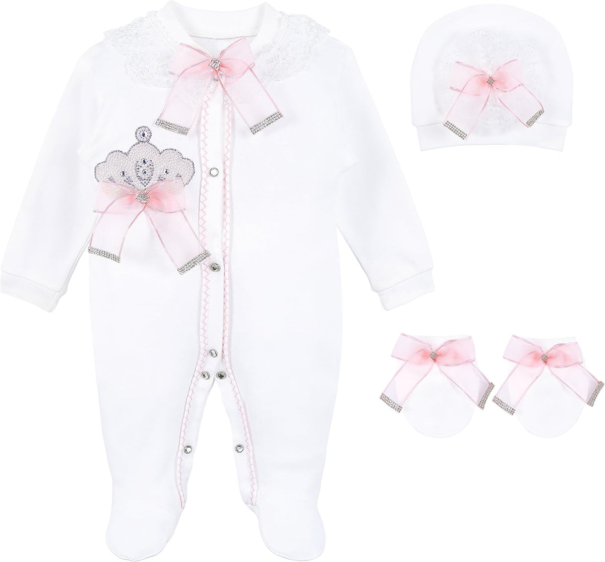 Baby Girl Jewels Crown Layette 3 Piece Gift Set